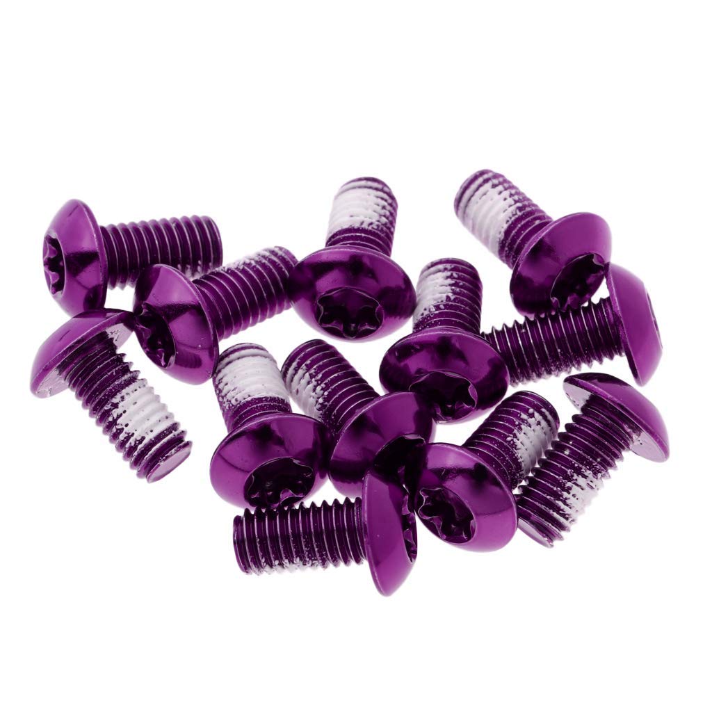 Inzopo 12Pcs/Bag Bicycle Brake Disc Screws with Anti-slip Gel - M5 x 10mm Steel Rotor Disc Bolts Nuts T25 for Mountain Bike MTB Cycling Supplies Accessories Purple others