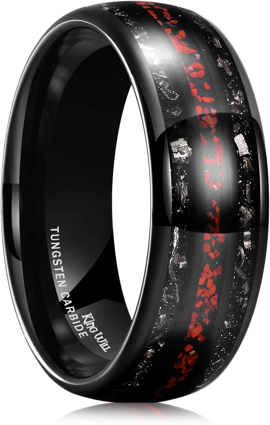King Will Nature 8mm Turquoise Tungsten Carbide Wedding Ring Abalone Shell Opal Inlaid Real Wood Engagement Band for Men