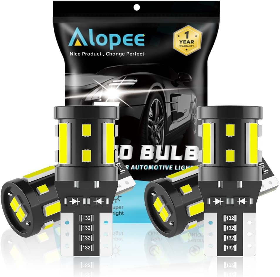 Alopee T10 W5W 501 LED Bulb, CANBUS Error Free Extremely Bright White 168 158 2825 Wedge for Car Dome Card Holder Courtesy License Plate Lights (Pack of 4)