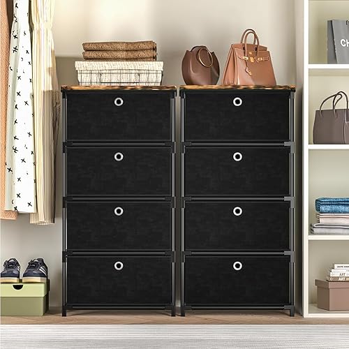 Miniatura 5 de Cajones de almacenamiento de tela y cómoda, cómoda pequeña con cajones, cómoda resistente de 4 cajones para armario, organizador de contenedores de