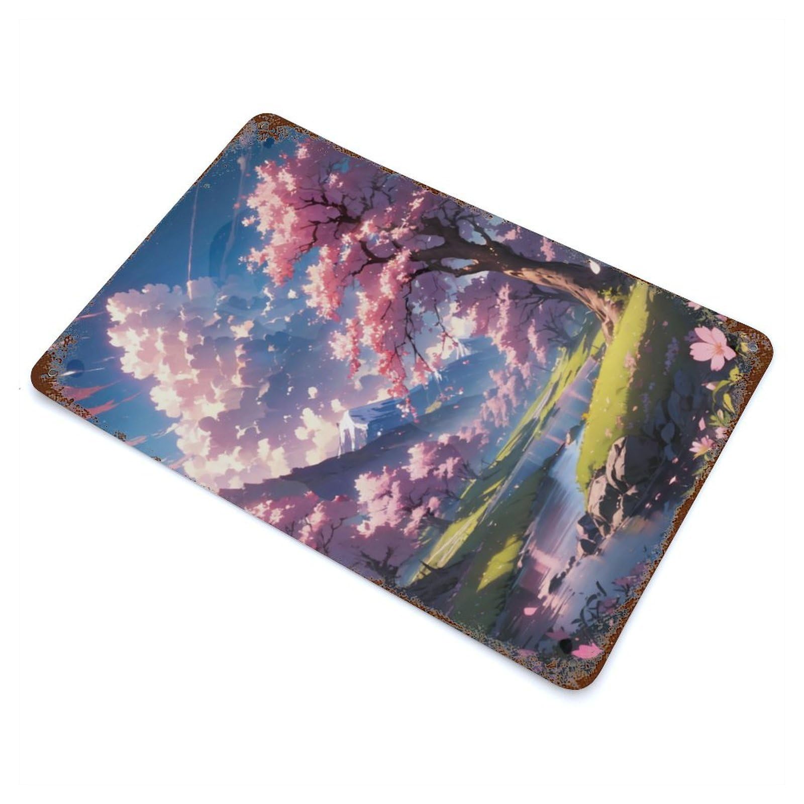 Cherry Blossom Riverview 11.8"x7.9" Aged Metal Wall Plaque, Novelty Wall Decor for Shed, Workshop And Garage Wall Decor