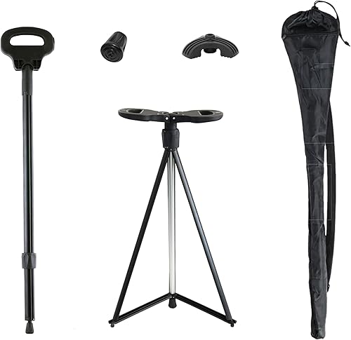 ALEVMOOM Bastón portátil con asiento, plegable y ligero de aluminio antideslizante para hombres y mujeres, silla plegable de 550 libras para viajes,