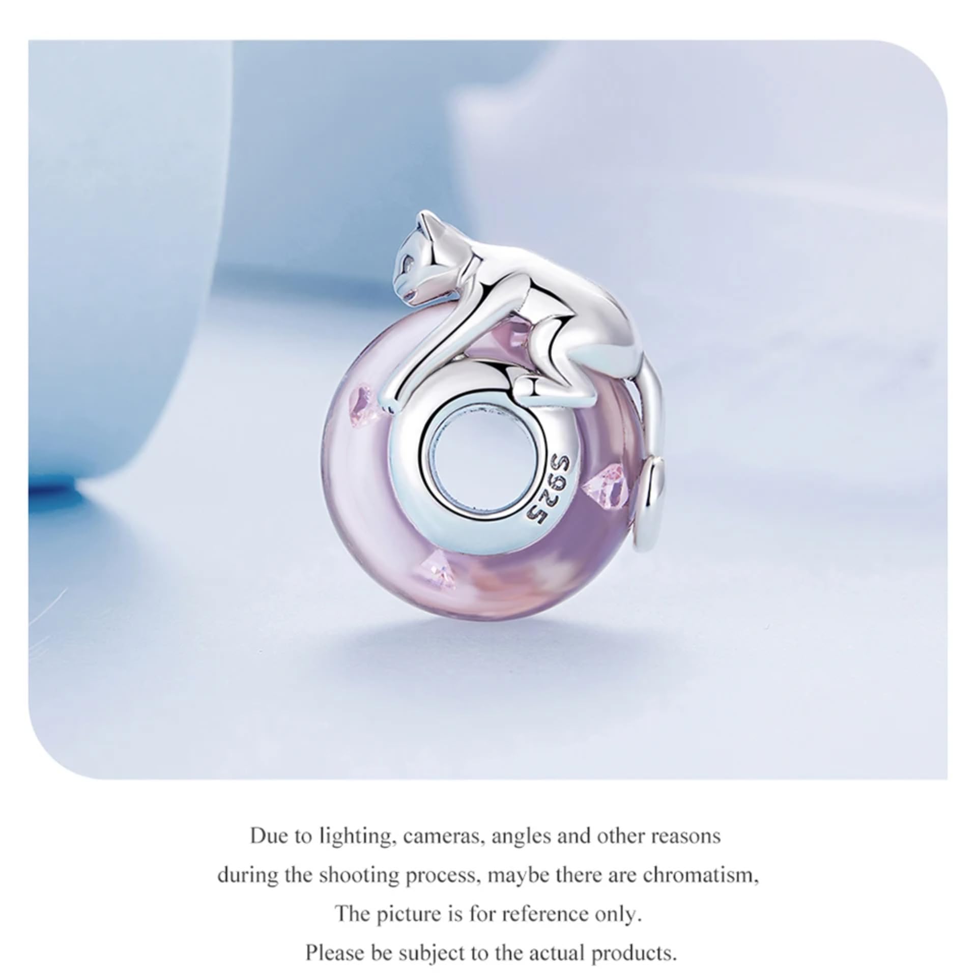 Bracciale Originale In Argento Sterling 925 Con Perline Di Vetro Rosa E Ciondolo A Forma Di Gatto In Argento Con Zirconi Cubici, Per Donna, Gioielleria Raffinata