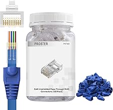 Proster 100pcs RJ45 Cat6 Straight Through Connector 8P8C Ethernet Kit with Blue Ends Storage Box DIY Network Connectors T568A/B 23/24AWG UTP for Home Office
