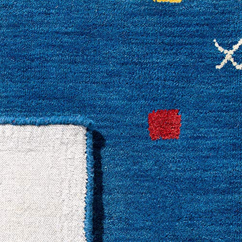 Tapete Decorativo Boho Azul 3x5 pies Lana Hecho a Mano miniatura 5