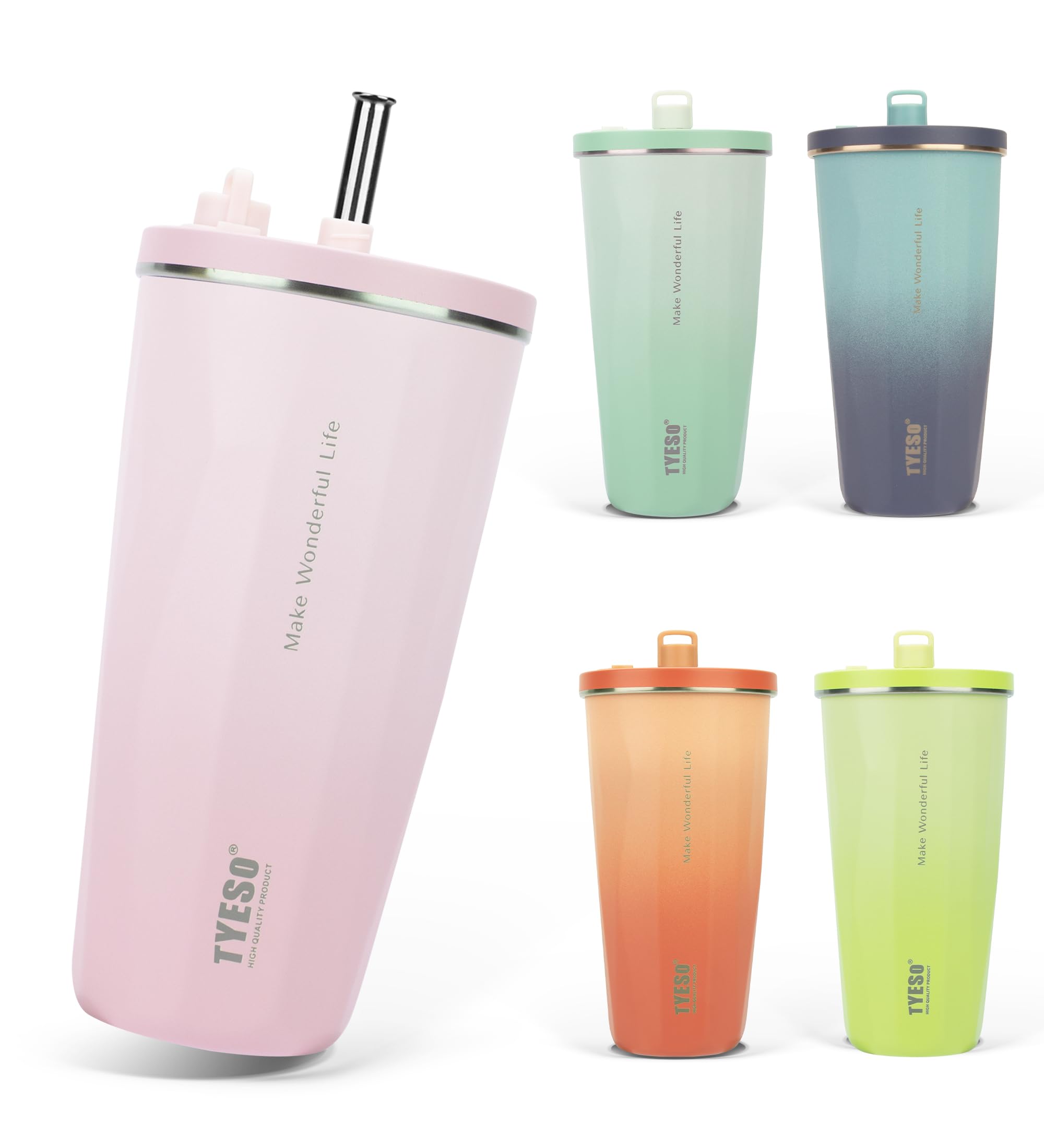 【SNSで話題】TYESO タンブラー ストロー付き 470ml ステンレス 蓋…