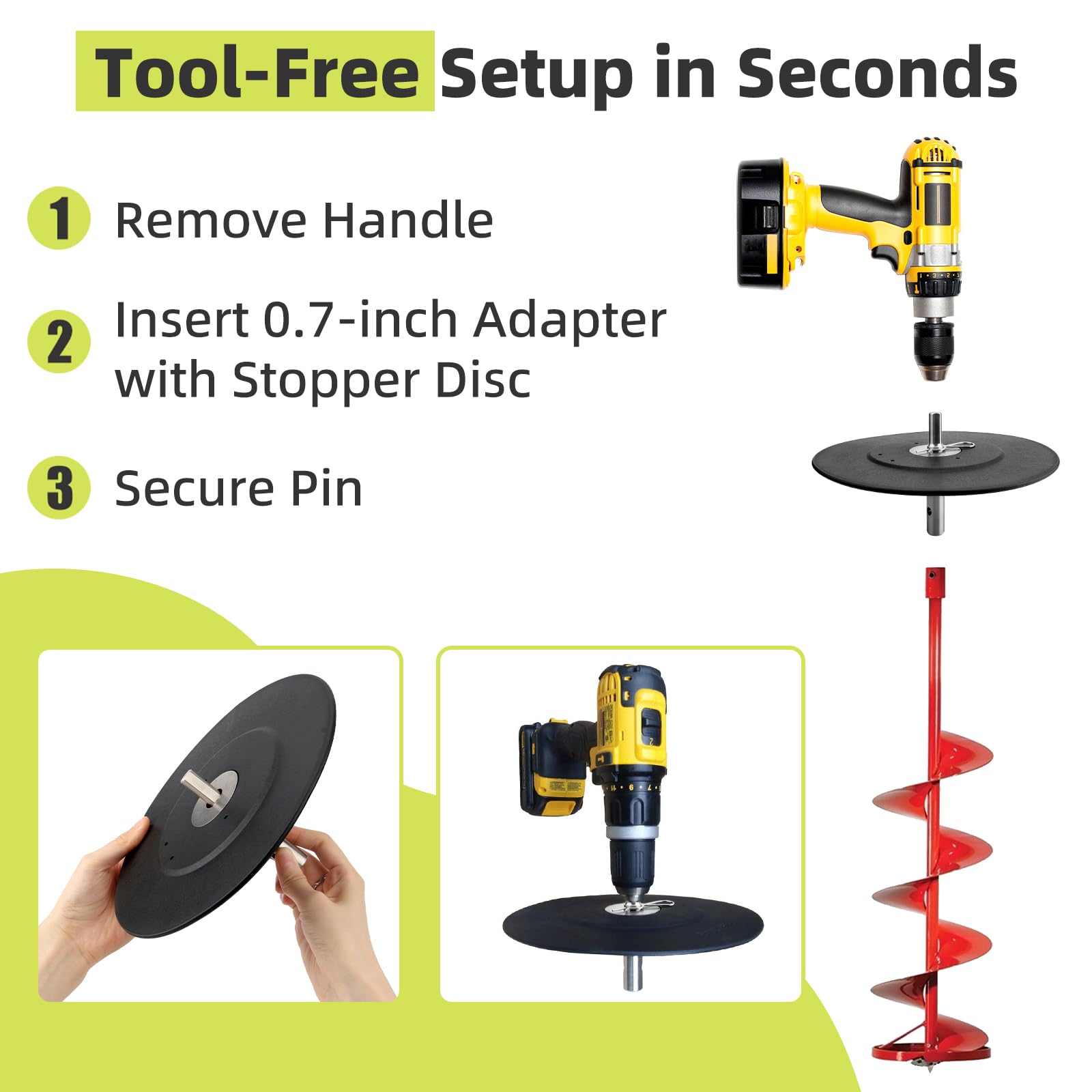 Ice Fishing Auger Drill Adapter - 1/2" Chuck -6 Ice Fishing Auger Drill Adapter - 1/2" Chuck -6