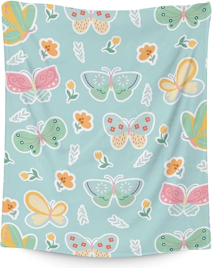 Butterfly Blanket Gifts - 40"x50" Cute Throw for Women, Girls - Green Soft Fuzzy Blankets for Couch & Sofa