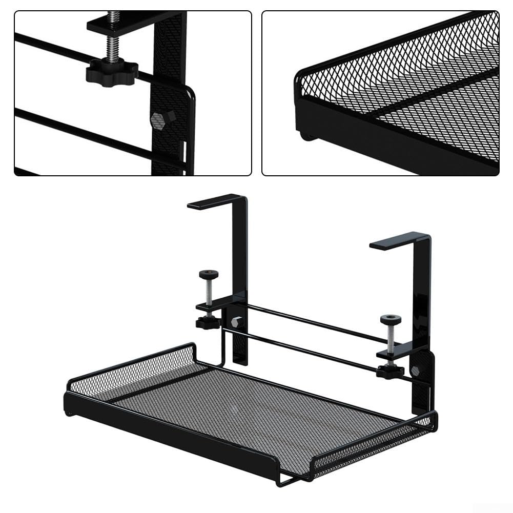 Organizer per cavi sotto la scrivania, senza trapano, organizer per cavi da scrivania in acciaio con ripiano regolabile, adatto a cavi e prese elettriche, facile installazione (nero L)