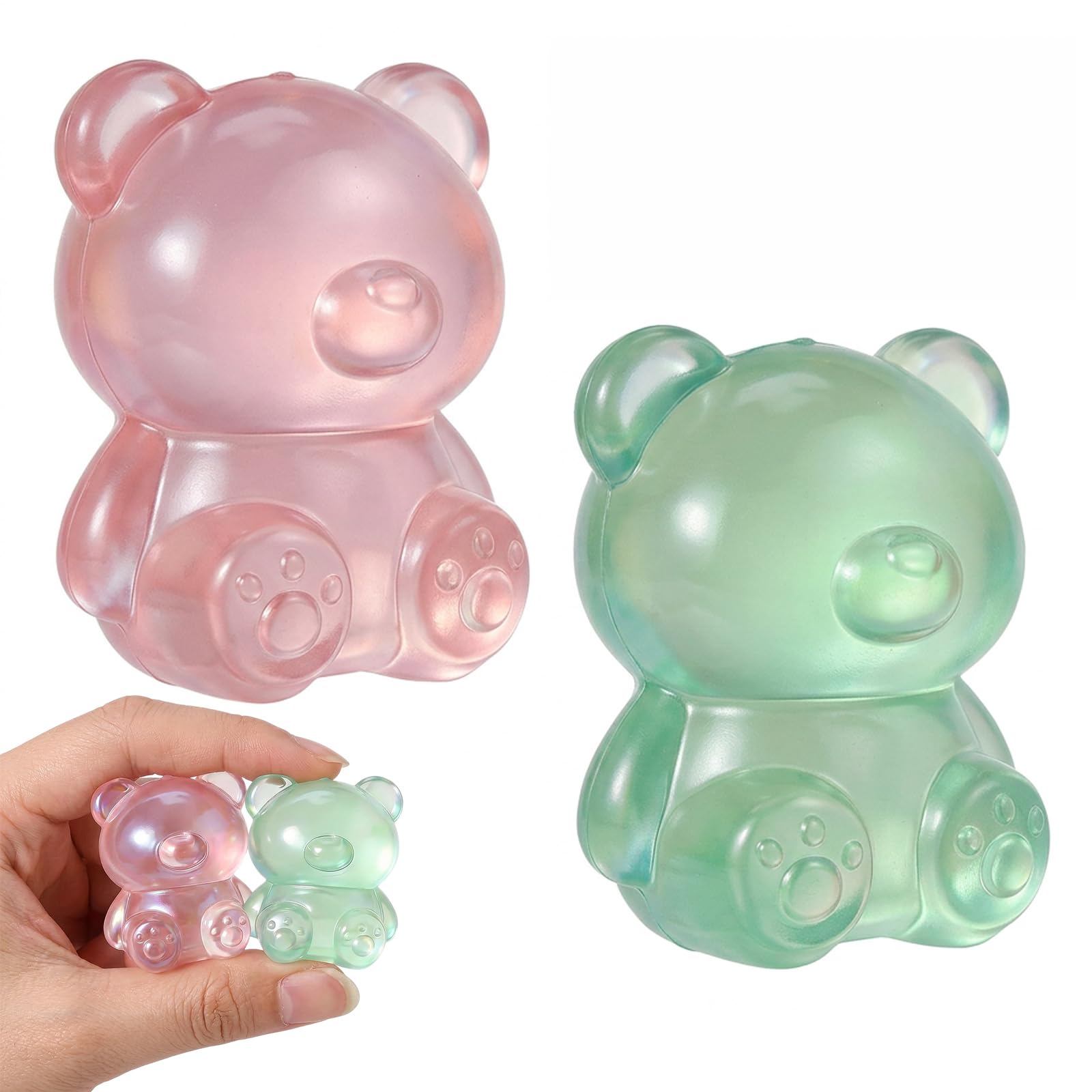 2 PCS Bear Squishy, Animal Squishys, Sugar Filled Squishies, Two Bear Squishies in Green and Pink