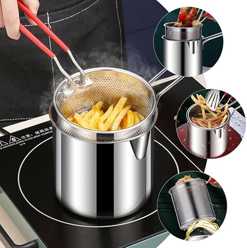 Miniatura 5 de ABOOFAN Olla de acero inoxidable para freír con tapa de cesta, pinzas, pequeña freidora de aceite profunda, olla de cocina de alimentos, freidora de