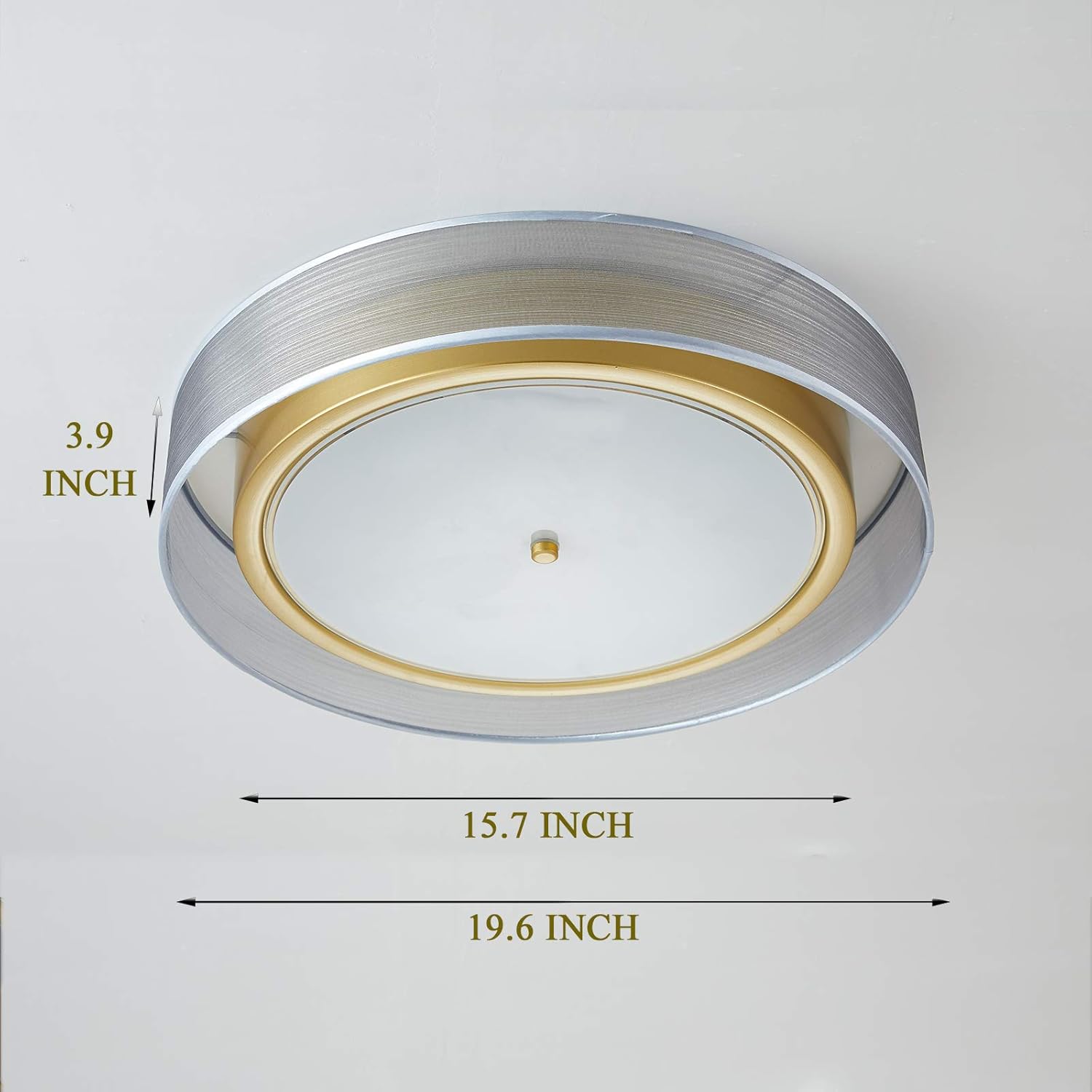 Get Popular Offer ENGELCH Modern 20 Large 4-Light Double Drum Flush Mount Ceiling Light, Gray Fabric and Gold Metal Shade + Round Glass Diffuser Light Fixture Chandelier for Kitchen Island Dining Bedroom Entry Bar