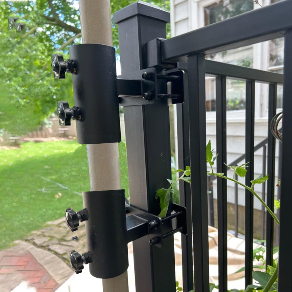 Patio Umbrella Stands Heavy Duty Sun Umbrella Metal Clamp Stand, Adjustable Railing Grille Mount Umbrella Holder for Outdoor Courtyard,Balcony,Beach (4pcs)