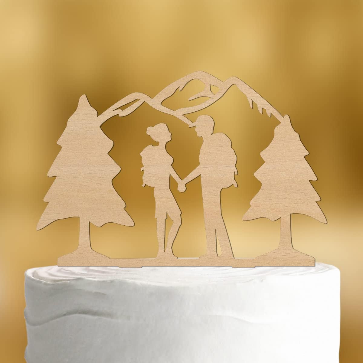 Cake Topper Hochzeitspaar In Den Bergen - Holz Torten Dekoration Für Wedding