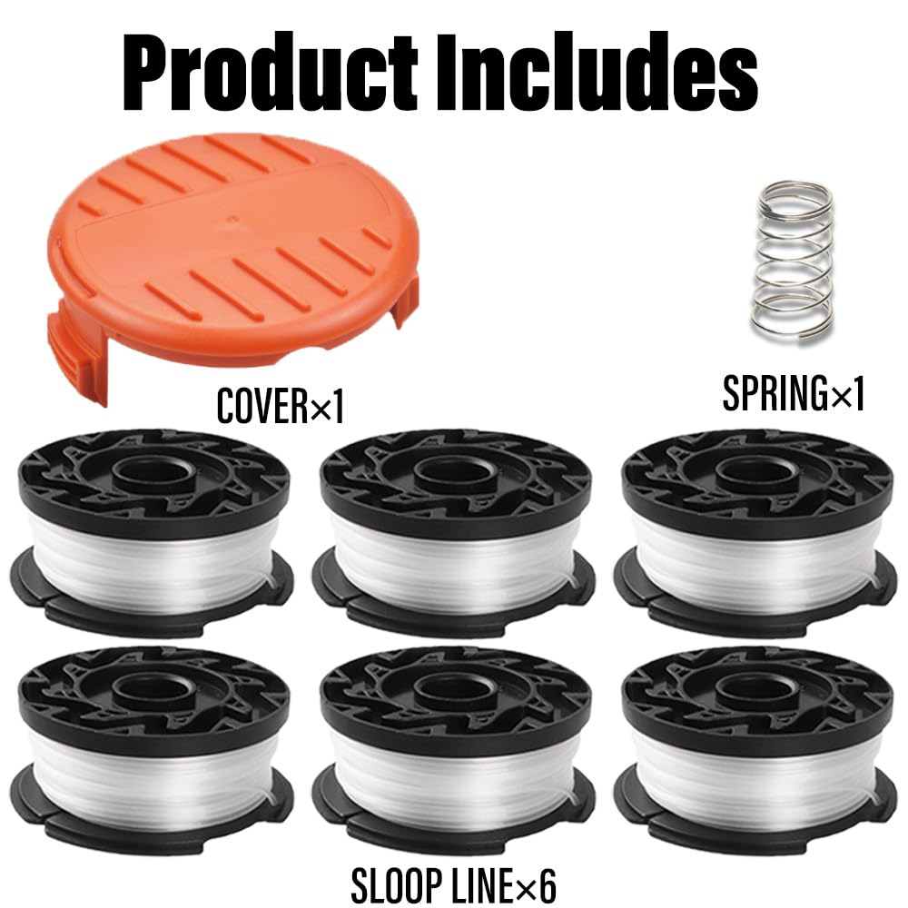 Strimmer Spool Line Compatible with Black and Decker AF-100 GLC3630L20-GB/ST5530-GB/STC1820PC-GB/BESTA530-GB/BESTA525-GB,Grass Trimmer Spool Wire Replacement (Including 6 Spools+1 Cover+1 Spring) - Image 2