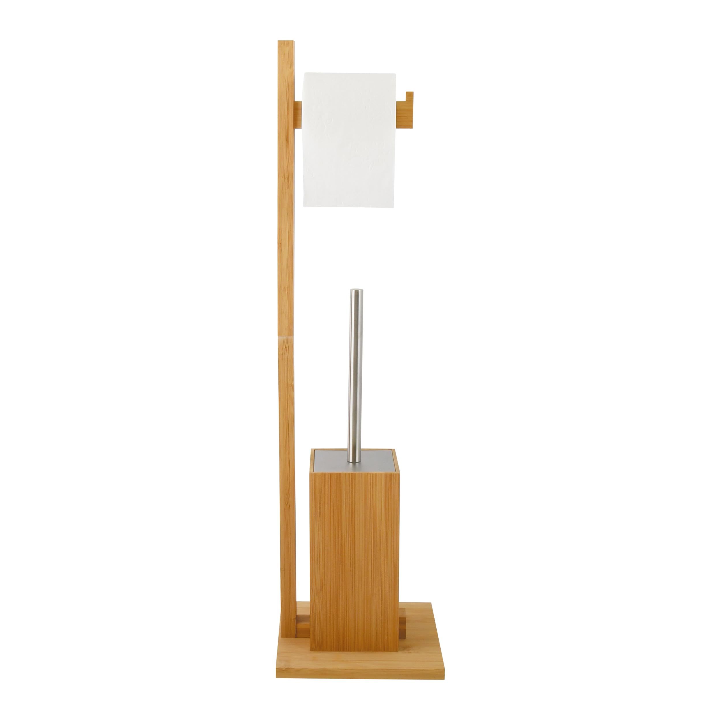 MSV MS540 - Portarrollos y escobilla de baño de bambú, Color Beige