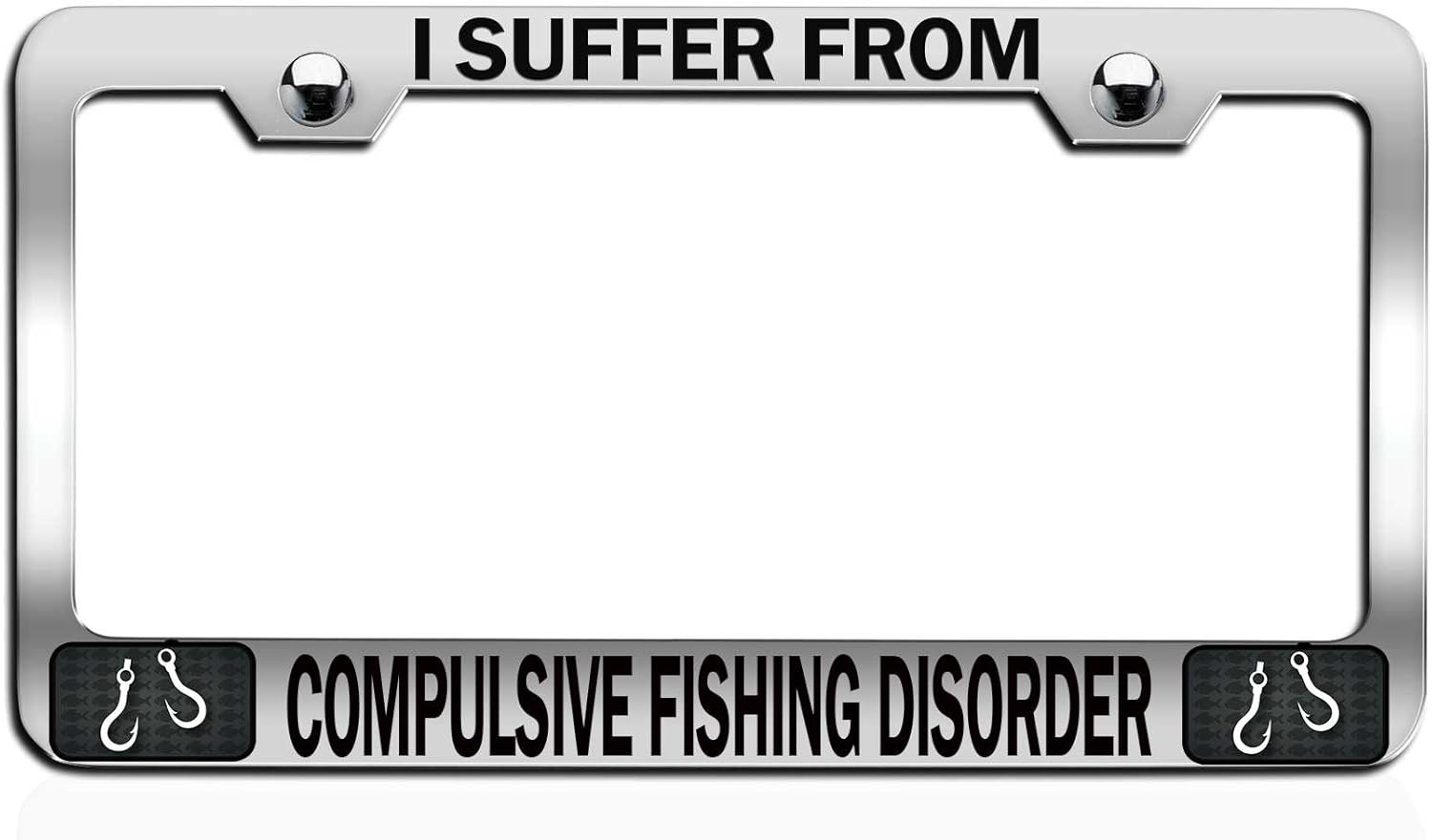 Makoroni - I Suffer from Compulsive Fishing Disorder Fishing Chrome Metal License Plate Frame Tag Holder, #f63
