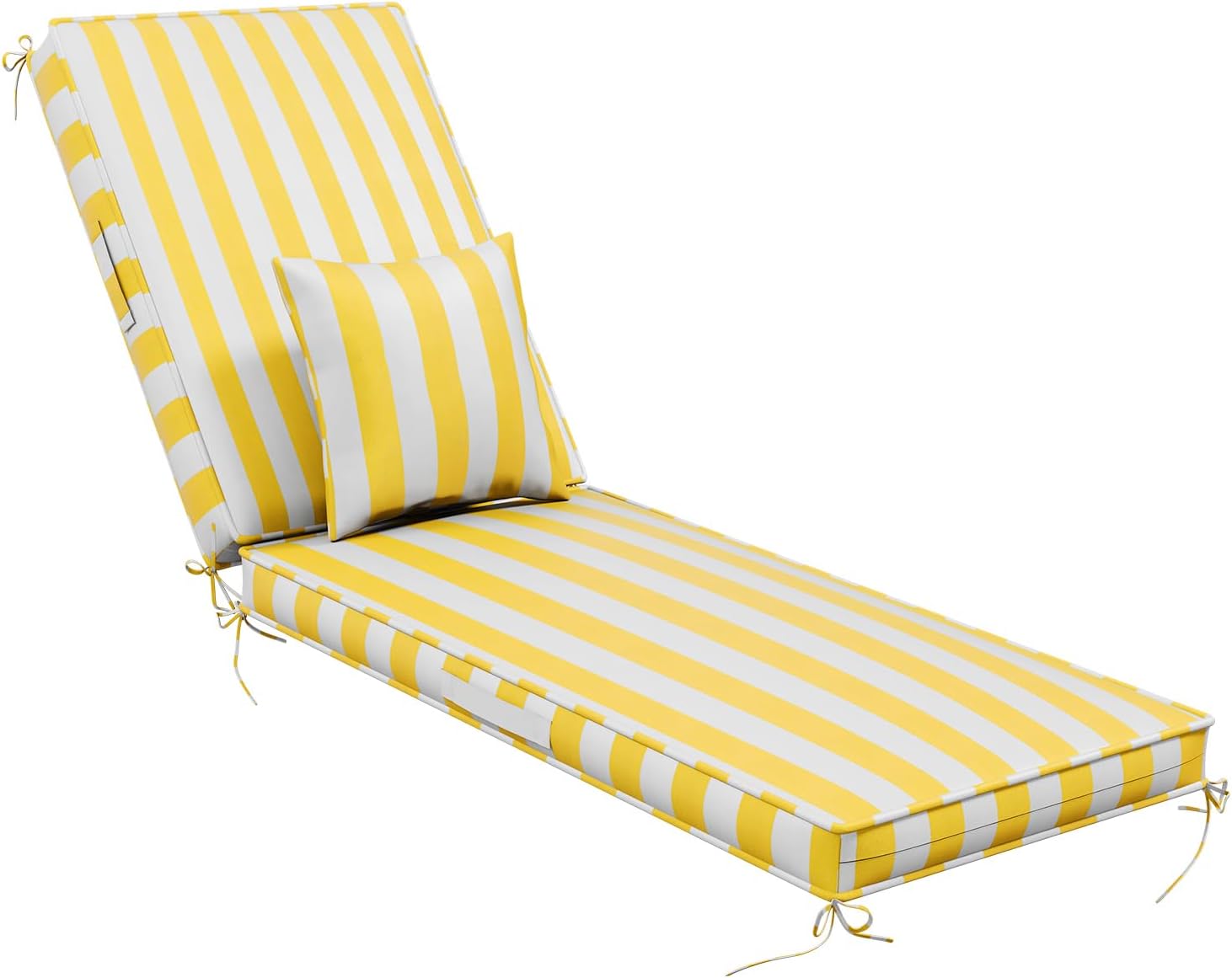 Chaise Lounge Cushions Outdoor with Pillow Handle, Olefin Double Waterproof & Fade Resistant Lounge Chair Cushions with Removable Cover and Straps, Patio Lounger Pads, 80 x 26 x 3 Inch, Yellow Stripe