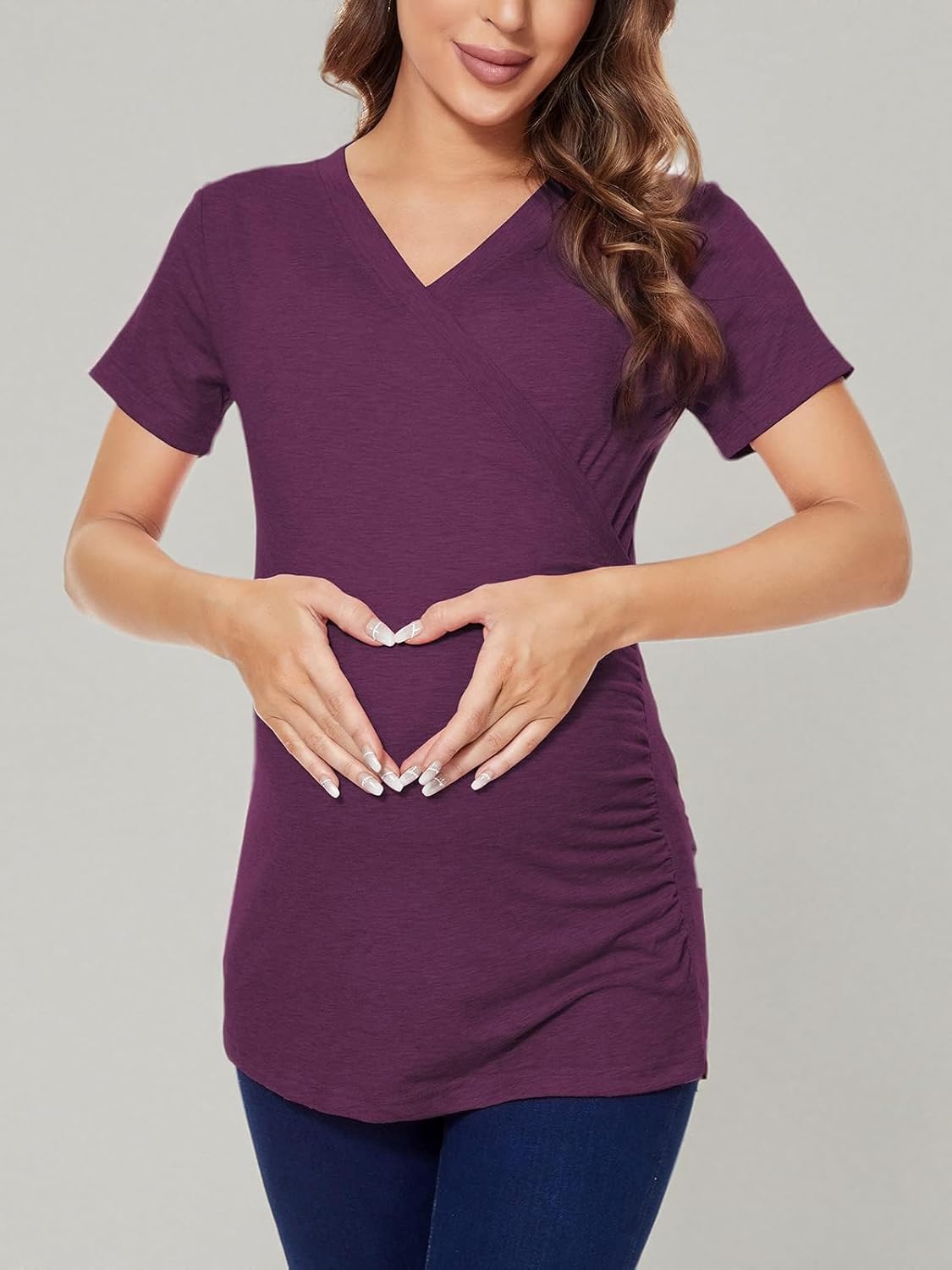 Liu & Qu Womens Maternity Nursing Tops Short Sleeve Breastfeeding Shirts Heather V Neck Clothes - Image 8