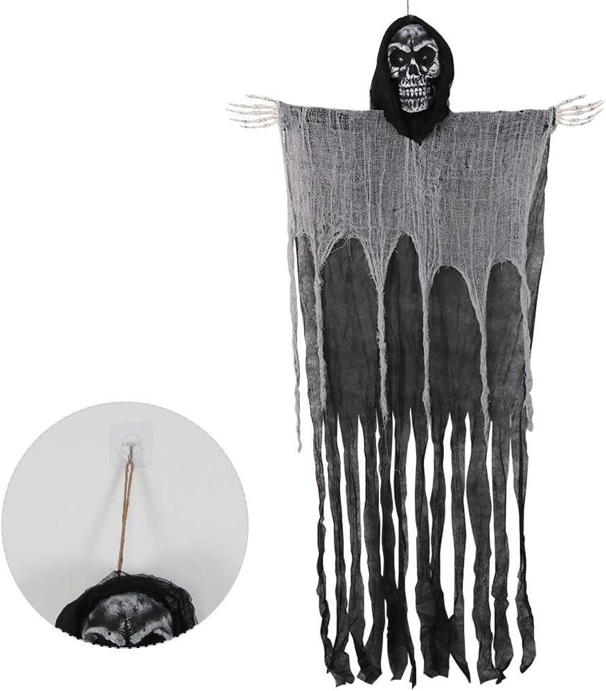 OurWarm 5.5ft Halloween Ghost Hanging Decorations, Large Hanging Grim Reaper with Realistic Skull for Scary Halloween Indoor Outdoor Yard Decorations Prop