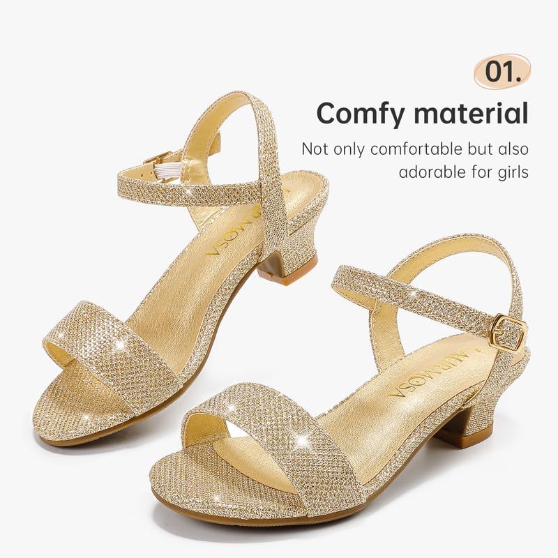 Miniatura 4 de Sandalias de tacón bajo para niñas, zapatos de vestir para bodas, fiestas, verano, puntera abierta, correa de tobillo para niños pequeños y grandes