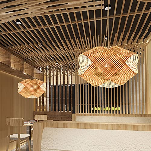 Haiiqu Boho Style Chandelier Antique Style Lampshade 40 Cm Wicker Rattan Woven Primitive Pendant Lights Lighting Fixtures Rustic Asian Style Hanging Ceiling Lamp For Dining Room Bedroom Living Room #TOP4