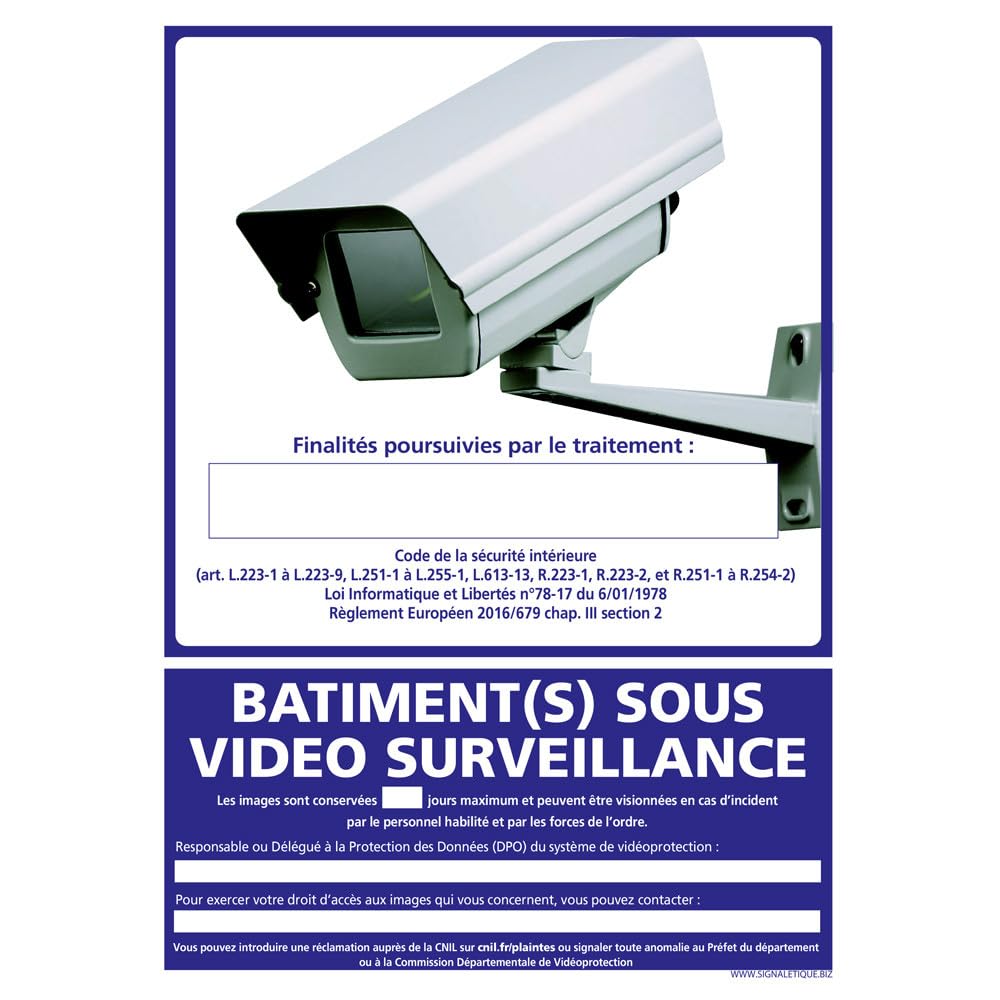 Panneau Information Bâtiment(s) sous vidéo surveillance. Signalisation Information Sécurité. Autocollant, PVC, Alu - 150 x 210 mm - Adhésif - Adhésif -