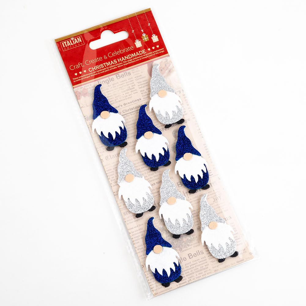 Italian Options 5cm Glitter Nordic Santa Christmas Craft Decorations Self Adhesive - (8 pcs) - Navy/Silver