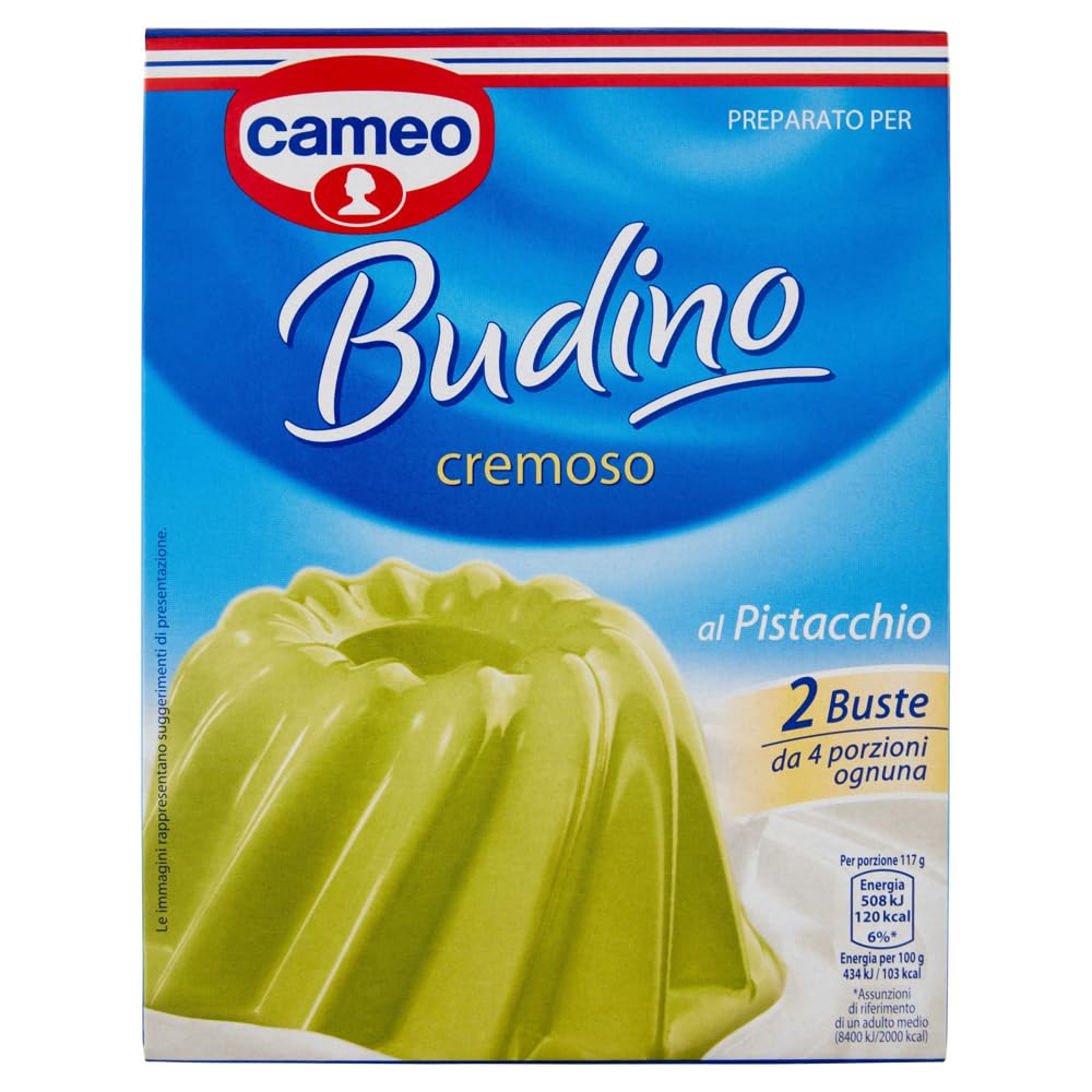 Cameo Preparato per Budino Cremoso al Pistacchio Mélange pour pudding crémeux à la pistache 122 g + 1 paquet de thé glacé San Benedetto au citron sans sucre Boîte de 330 ml
