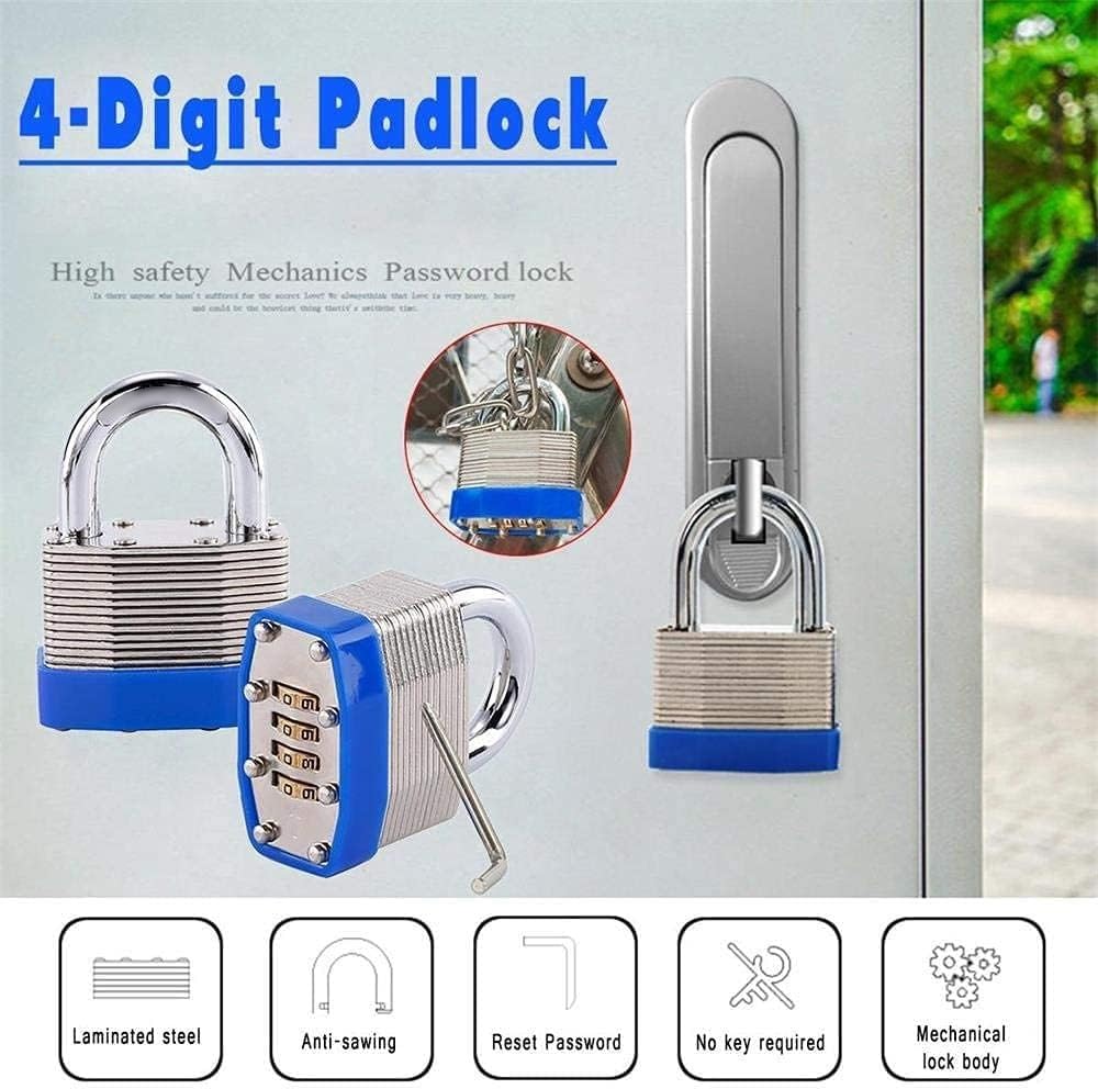 Lucchetto, Lucchetto con codice, Lucchetto con password con corpo in acciaio laminato a 4 cifre, Serrature hardware for esterni resistenti alle intemperie, for palestra, sport, lucchetti con combinazi