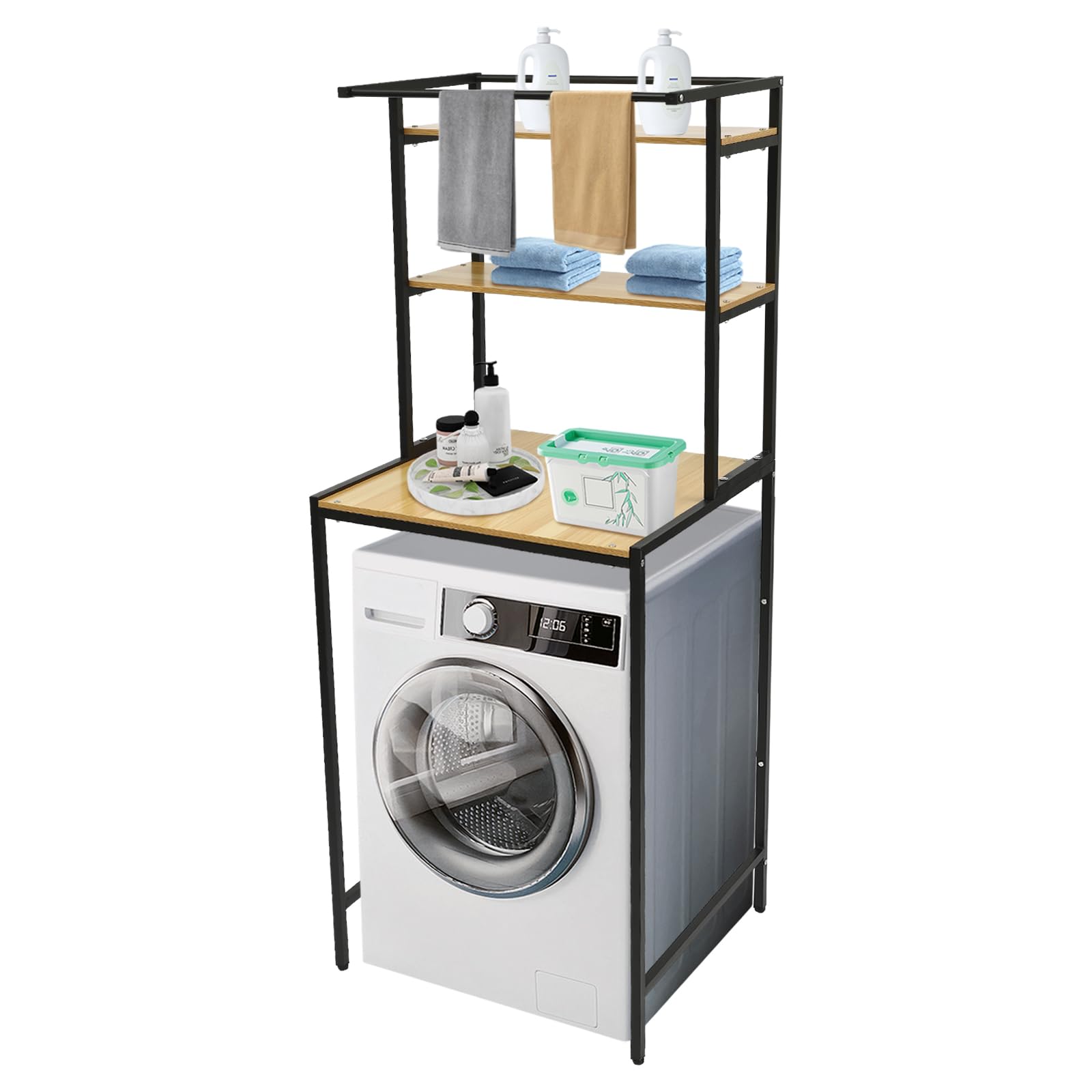 Mejiaren Black Washing Machine Storage Rack, Tumble Dryer Three Tier Storage Rack, Space Saving Floor Standing Rack For Bathrooms, Load Capacity 10Kg, Suitable For Bathrooms, Laundry Rooms, Balconies