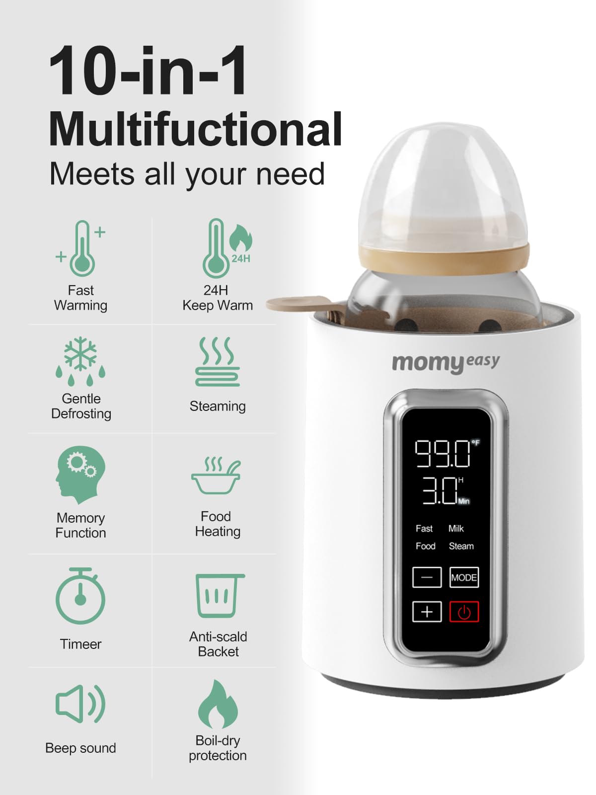 momyeasy Chauffe-biberon rapide de 2 minutes : chauffe le lait maternel et formule à la vapeur, compatible avec tous les types de biberons, contrôle précis de la température avec minuterie et arrêt au