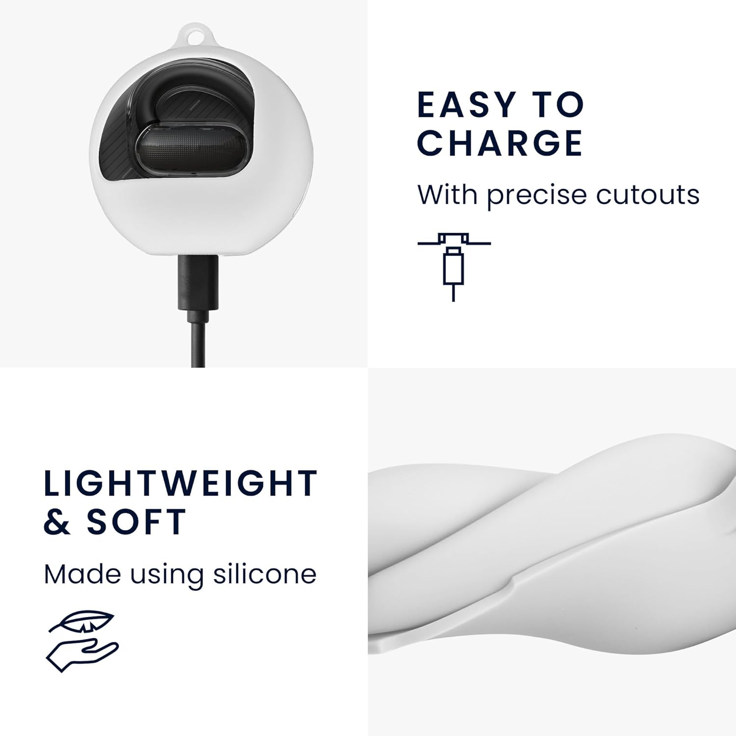 kwmobile Case Compatible with Anker Soundcore V40i Case - Silicone Cover Holder for Earbuds - White - Image 4