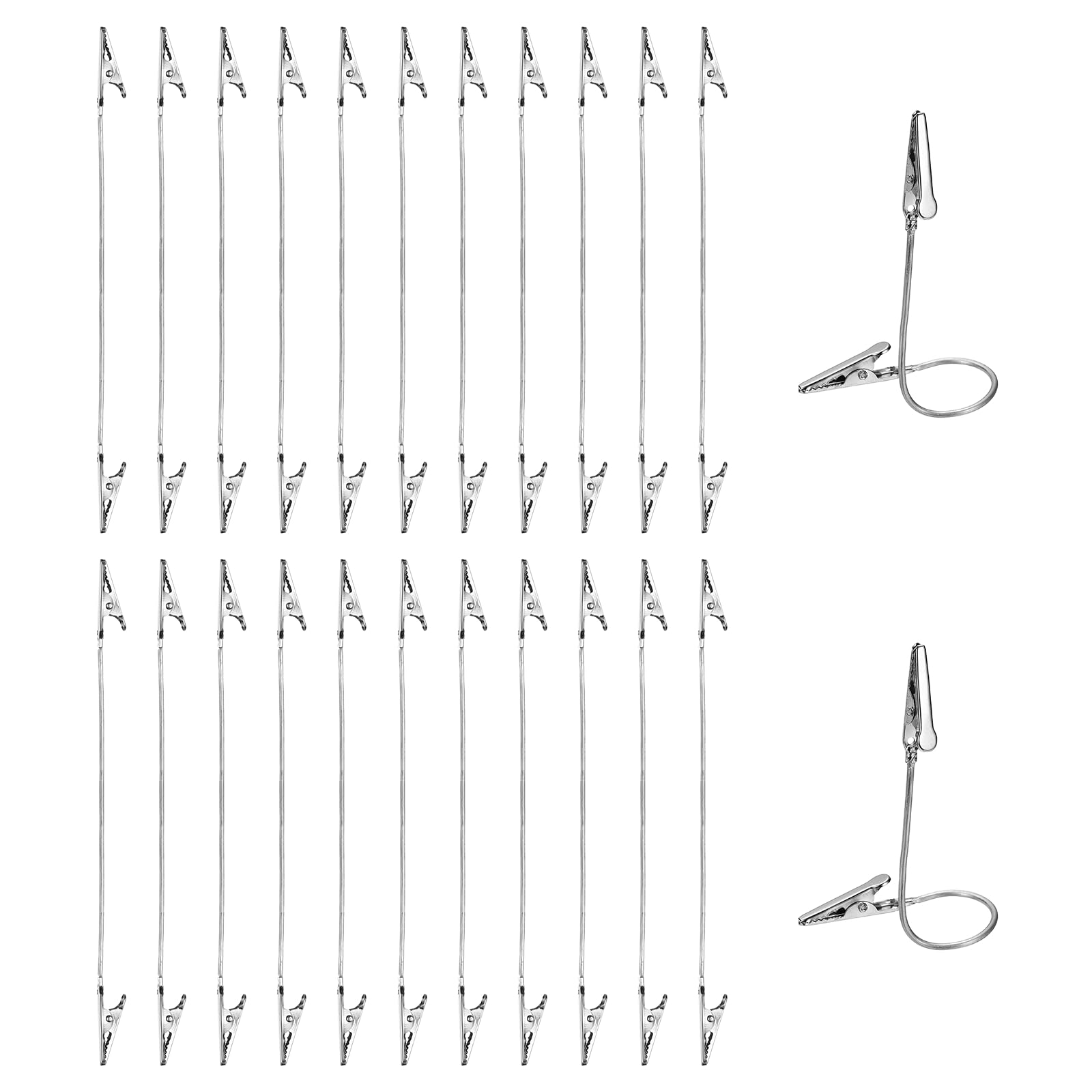 PATIKIL 24Pcs Double Alligator Clip, Long Tail Aluminum Wire Metal Alligator Clips Bendable Double Sided Clamp Sticky Notes Clamps for DIY Card Photo Sticky Note Display, Silver