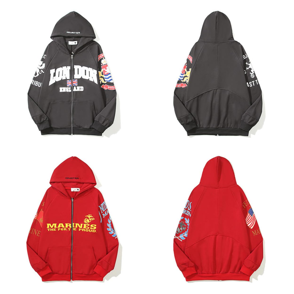 Felpa con cappuccio Y2K Graphic Baggy Zip up Pullover Felpa Giacche Oversize Hip Hop Streetwear Felpe con cappuccio