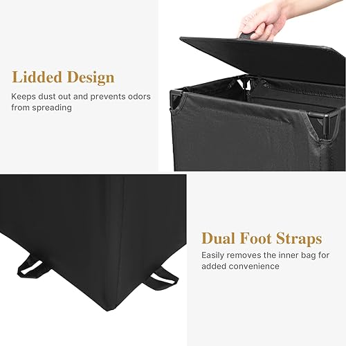 Miniatura 6 de Cesta de lavandería 2 en 1 de 60 litros con mochila para la lavandería, cesta impermeable con tapa, bolsa de lavandería con correas para el hombro y