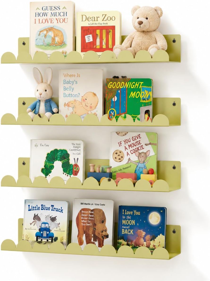 Floating Shelves, Gonice Nursery Book Shelves Scalloped, Kids Room Shelves, Black Book Shelf for Wall