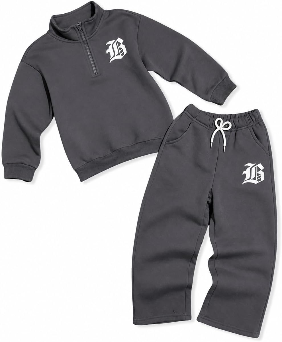 Boy Clothes 2-Piece Stand Collar Sweatshirt & Pants Fall Winter Clothing Set Size 7-14 Years