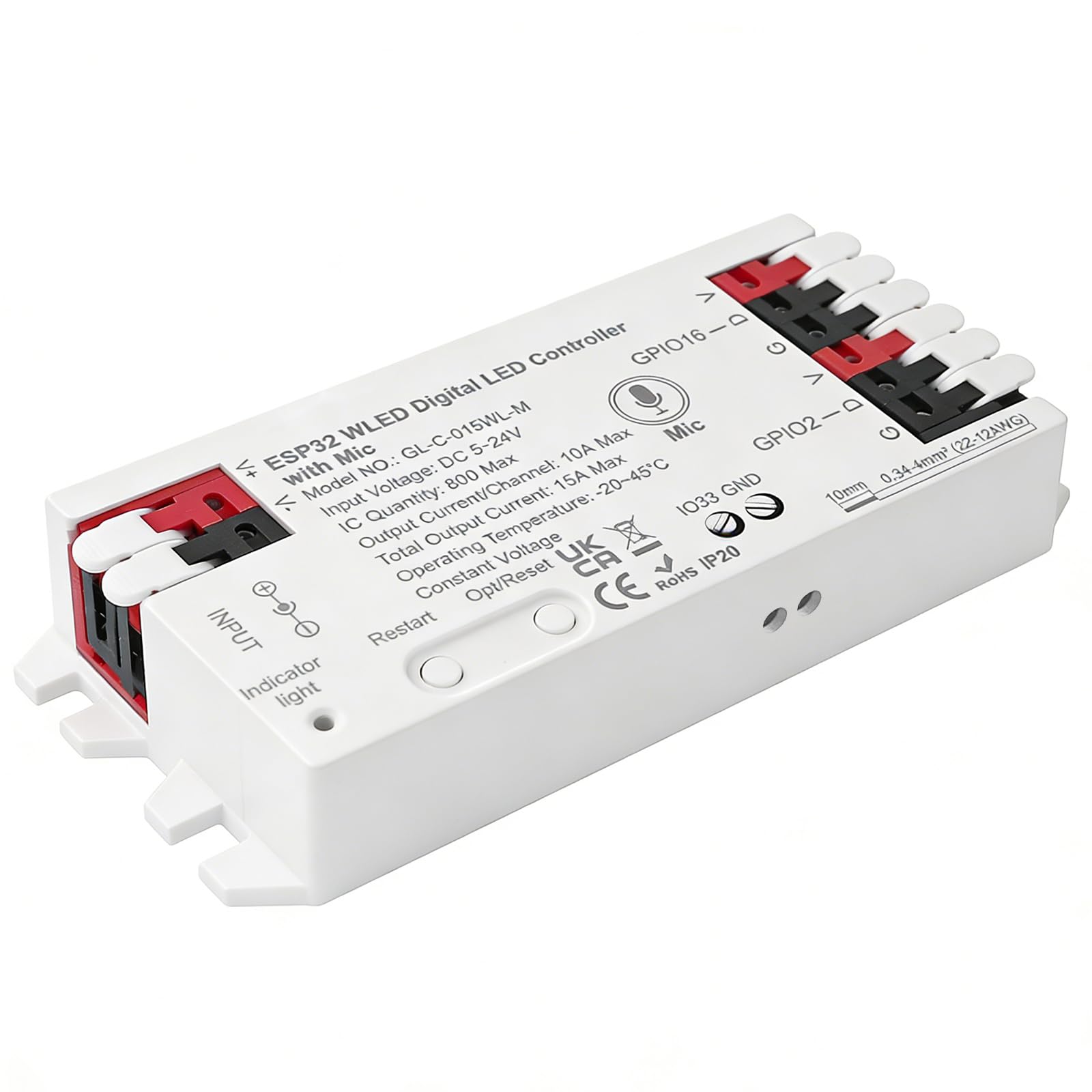 ESP32 WLED Controller, Digitale Adressierbare LED Stripe Controller WLED Controller mit Mikrofon für NeoPixel (WS2812B, WS2811, SK6812), DC5-24V, Perfekt für RGB und RGBW Digital Lights ESP32 WLED Controller, Digitale Adressierbare LED Stripe Controller WLED Controller mit Mikrofon für NeoPixel (WS2812B, WS2811, SK6812), DC5-24V, Perfekt für RGB und RGBW Digital Lights