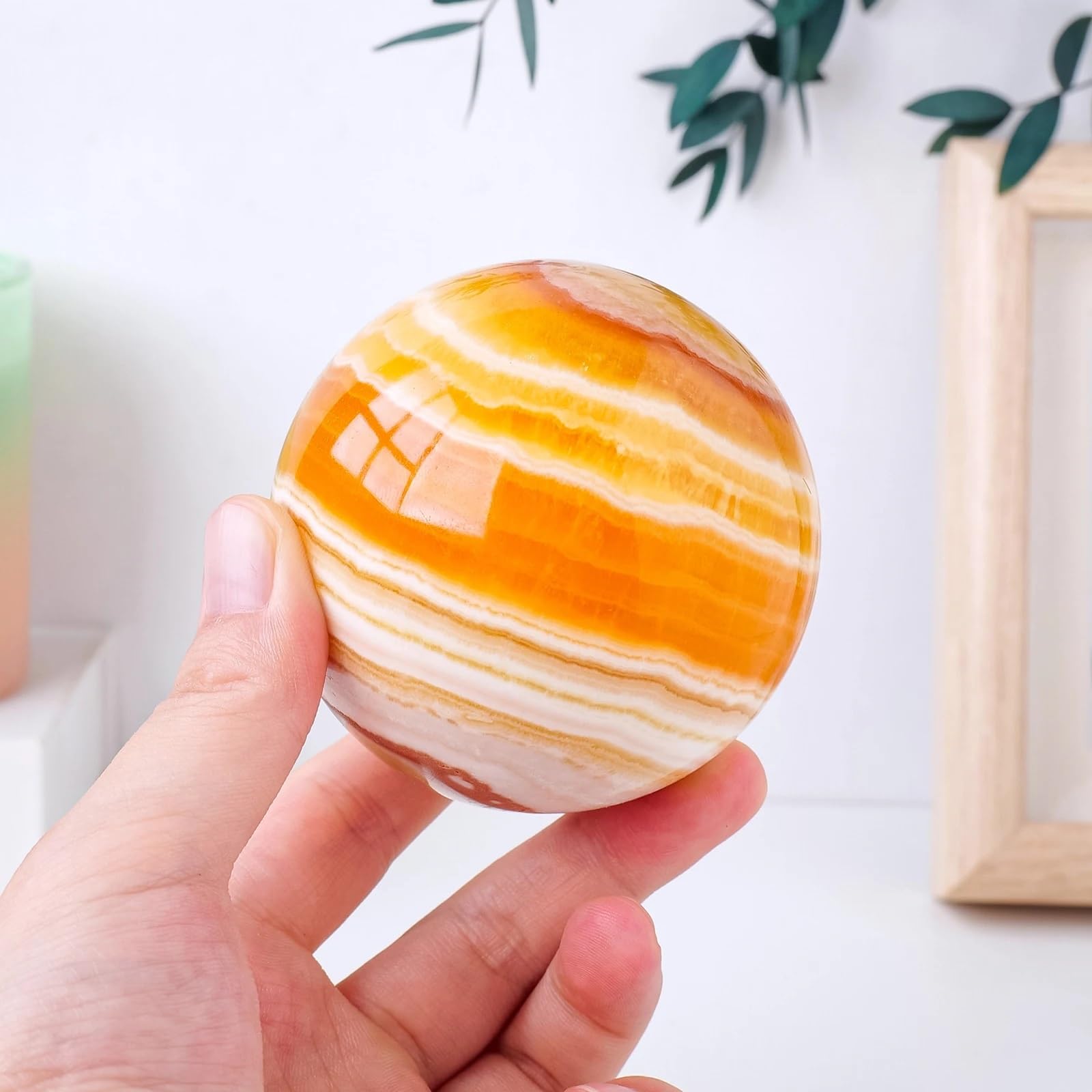 RVBLRDSE Yellow Calcite Crystal Ball Home Decoration Desktop Art Crafts Gifts Ornaments (Size : 7-8CM) Gemstone Stone