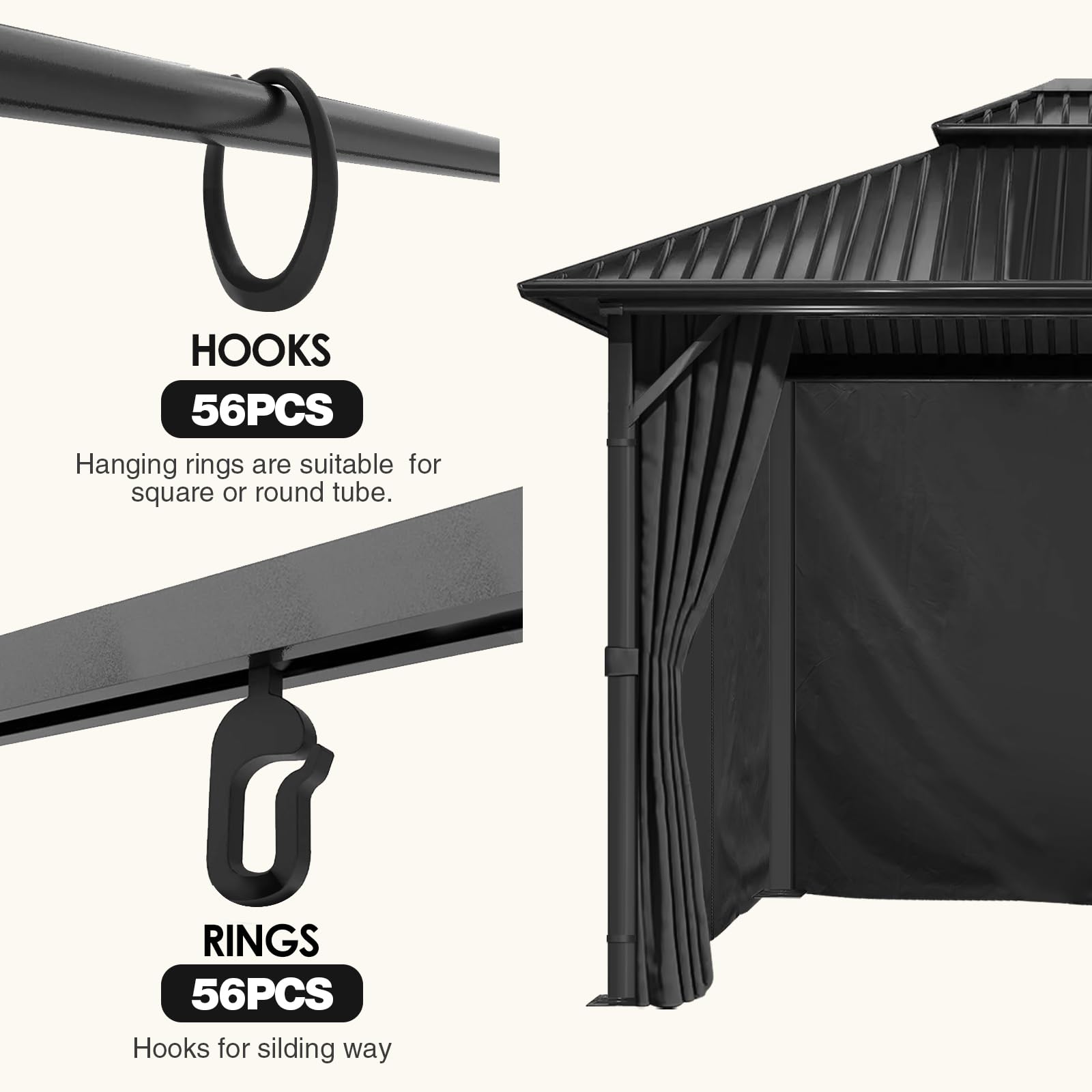 Inmeilifus 4 Seitenteile Pavillon 3x3m Wasserdicht Seitenwände UV Schutz (Schwarz)
