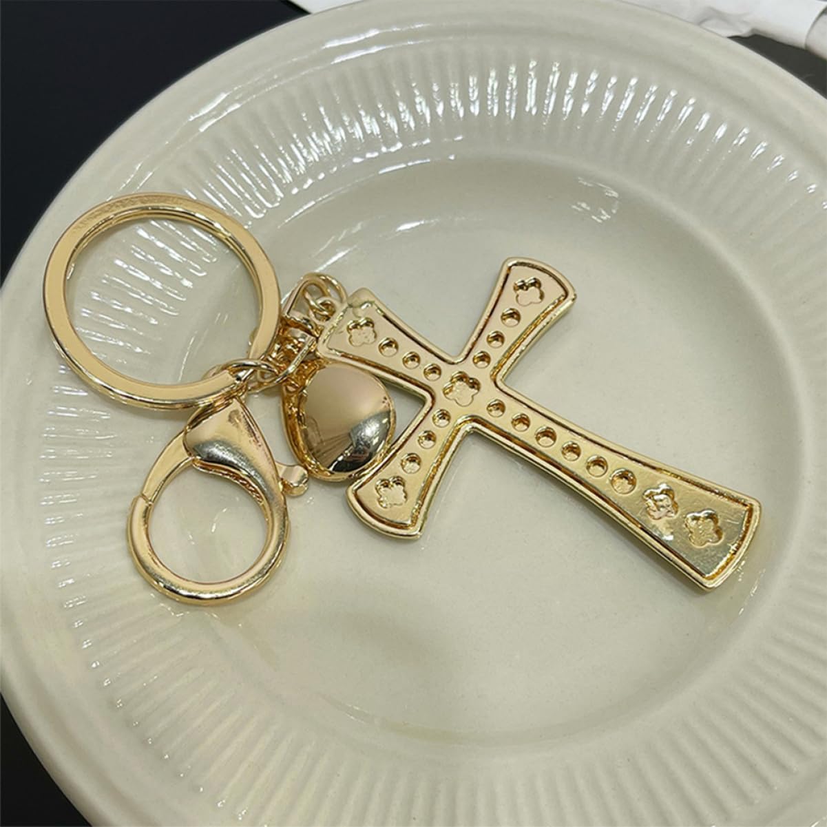 CALLARON Kreuz Schlüsselanhänger Kreuz Für Auto Auto-schlüsselanhänger Glänzender Schlüsselanhänger Schlüsselbund Kreuzschlüsselhalter Kreuz Charme Strasssteine Golden