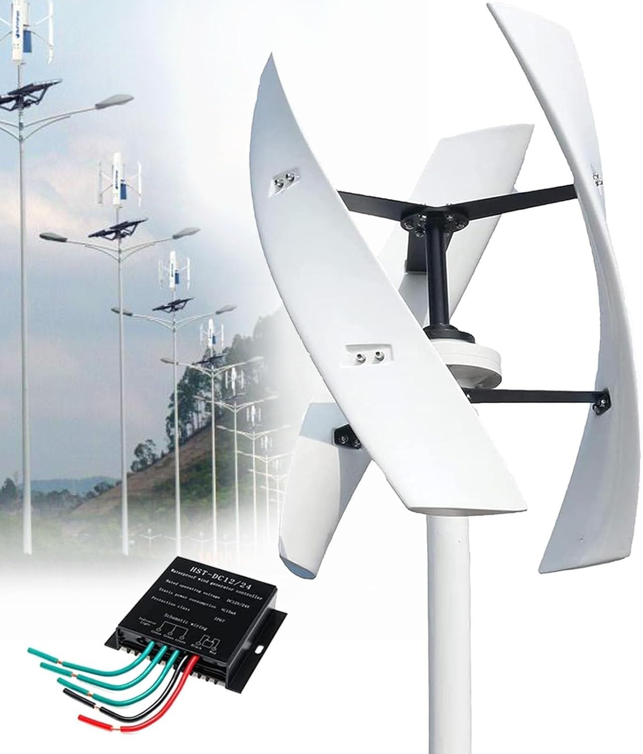Kit generatore Eolico con regolatore di Carica, generatore di Turbine Verticali, apparecchiatura per l'energia elettrica, generatore Eolico ad ASSE Verticale da 20000 W, Kit Mulino a Vento a