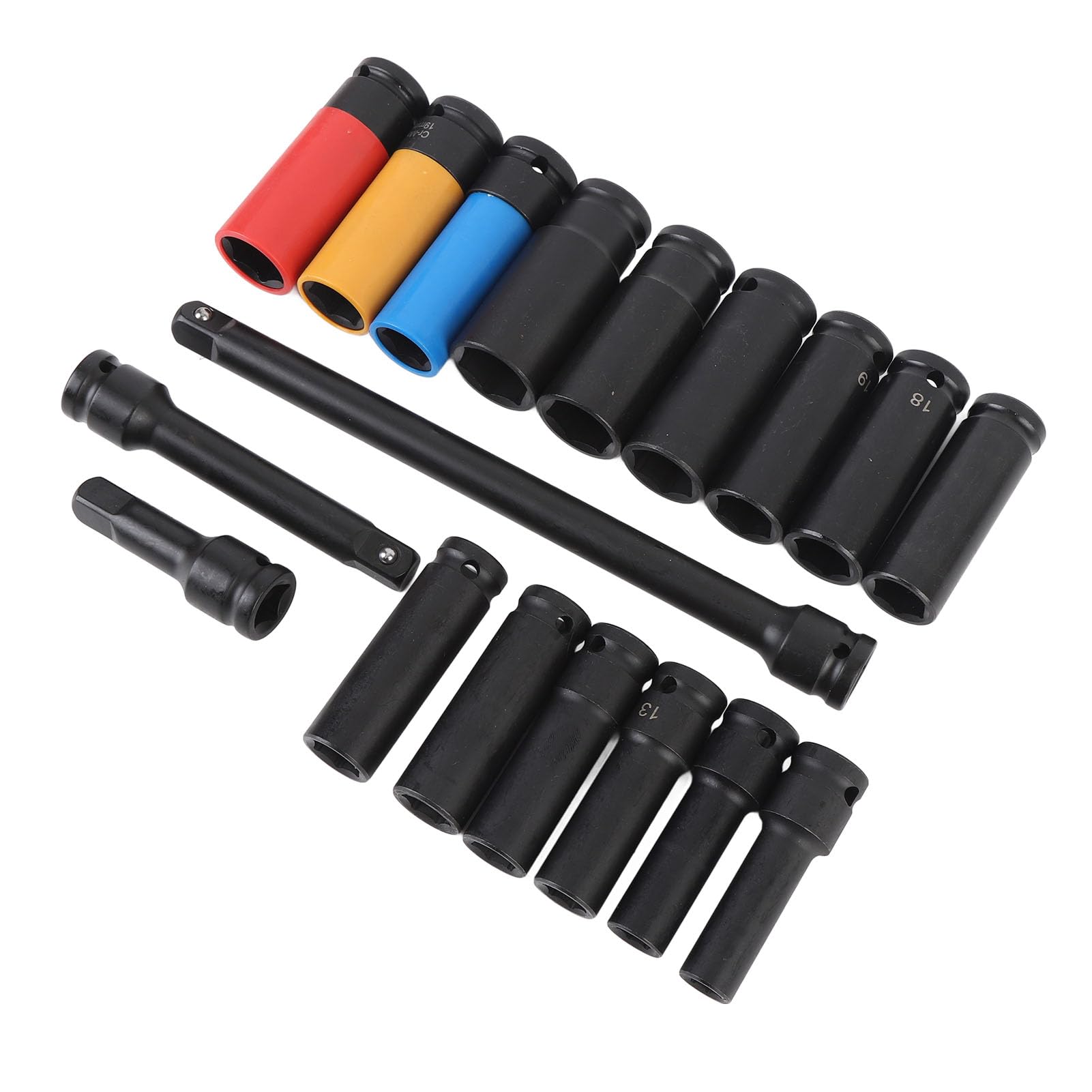 18 szt. 1 2-calowy Zestaw Nasadek Udarowych CRV Metryczny Zestaw Nasadek Udarowych 10 do 24 Mm 6-punktowy z Przedłużaczami 3 Cali 5 Cali 10 dla Mechaników Naprawy Samochodów