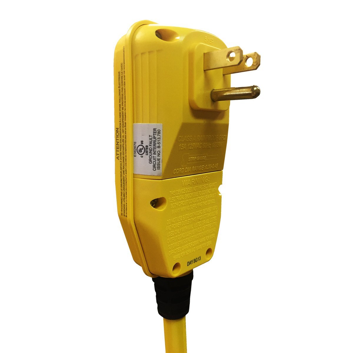 Electriduct GFCI Right Angle Adapter with 2FT Triple Tap Cord UL Outdoor Waterproof 15 Amp 12 Gauge Auto Reset GFI