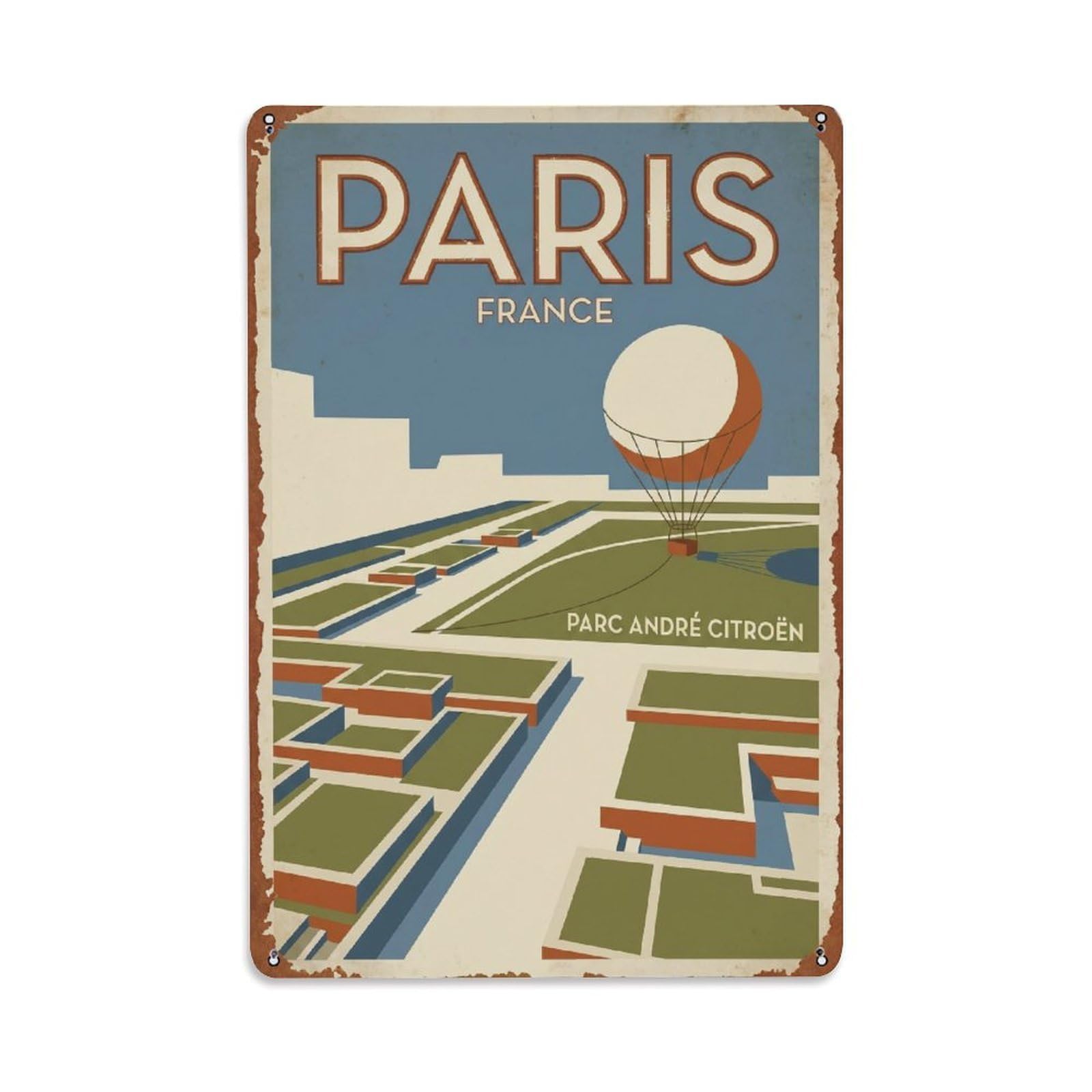 Vintage Travel Paris Parc André Citroën Balloons Rusted France Metal Tin Sign Plaque Wall Decor for Cafe, Club Bar, Office, Home Garden Metal Poster 8x12Inch