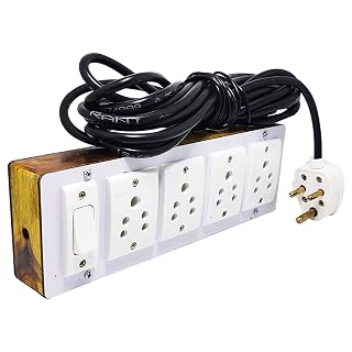 THE BLACK KNIGHT Portable Wooden Switch Board Electric Spy Guard Extension Board 1- Switch ,4- Plug ,3meter Wire with 1 Atteched 3 Pin Power Plug