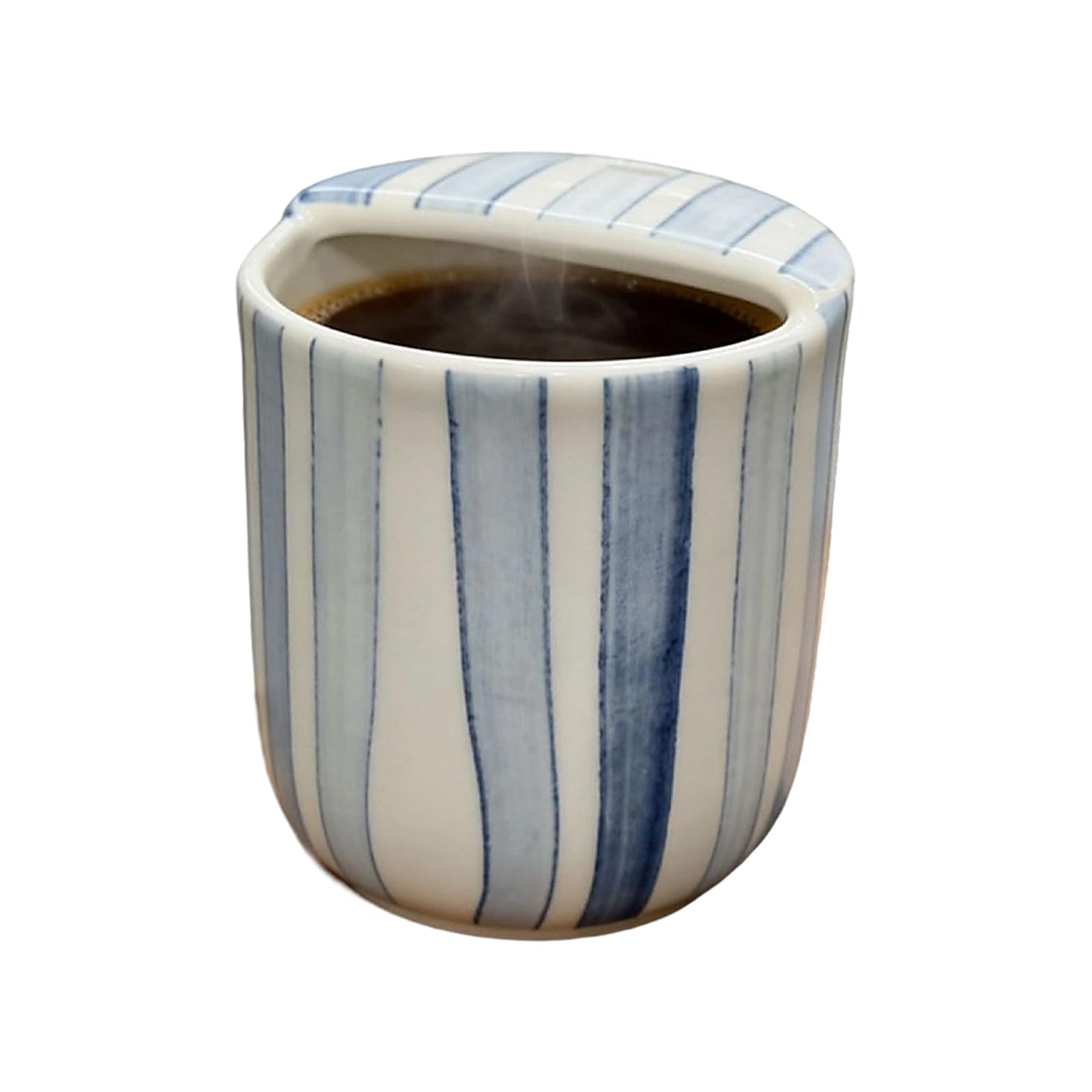 Oxxggkao Heatproof Ceramic Mug with Sip Hole Striped Design Nonslip Handheld Coffee Cup for Hot Beverage Cold Drink Birthday Gift Ceramic Hot Cold Beverage Mug