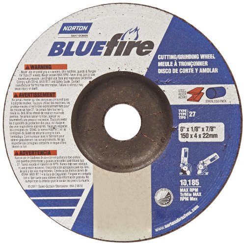 Norton Blue Fire Plus Fast Cut Depressed Center Abrasive Wheel, Type 27, Zirconia Alumina and Aluminum Oxide, 7/8