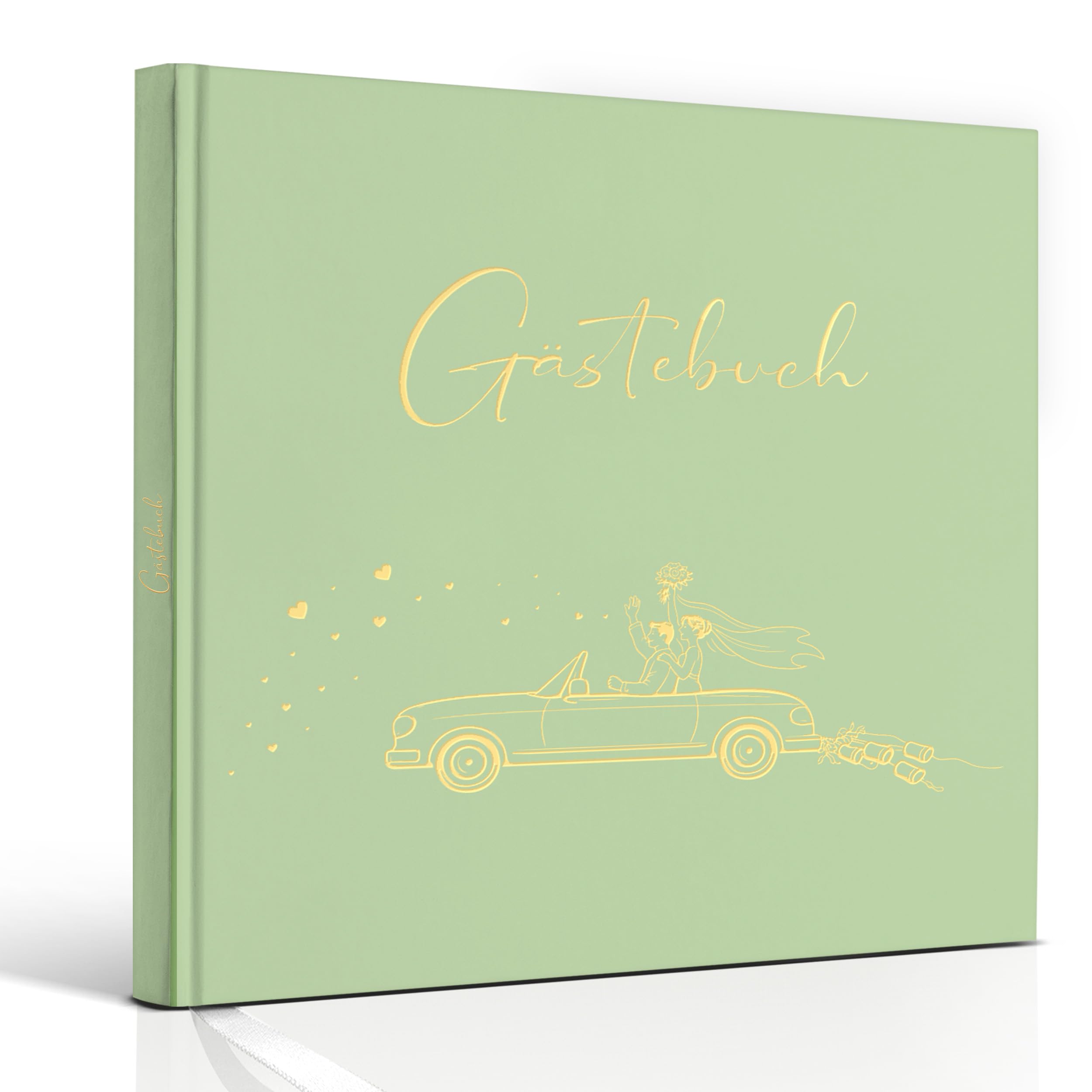Marvelights Elegantes Hochzeitsgästebuch mit Goldprägung – Gästebuch Hochzeit Hardcover, 84 blanko Seiten aus 160 g Papier, inkl. 4 Hochzeitsstickern, Geschenk für Brautpaart